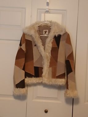Seventy Patchwork Faux-Shearling Jacket in Brown and Beige